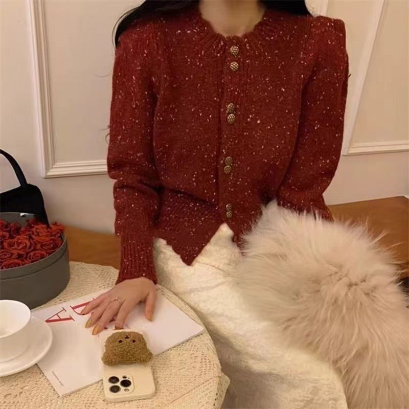 Women's Fashion Sweet Fashionable Round Neck Knitted Cardigan Jacket