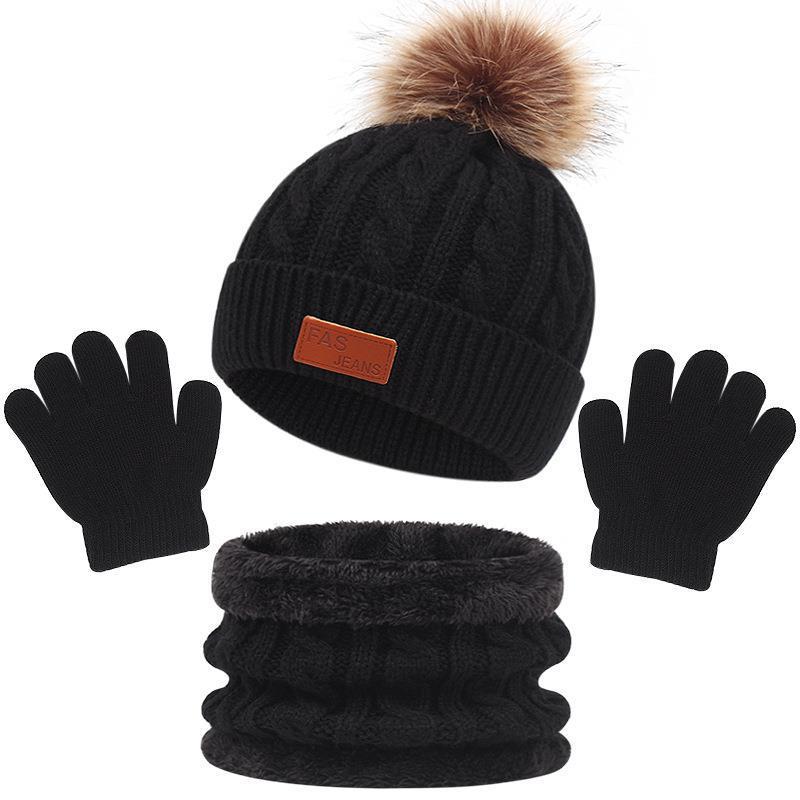 Children's Autumn And Winter New Hat Scarf Gloves Three-piece Hat Suit (Available)