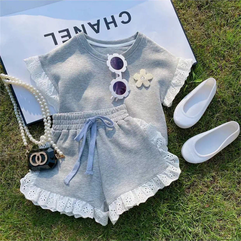 Girls' Cotton Summer Short Sleeve Shorts Suit (Available)
