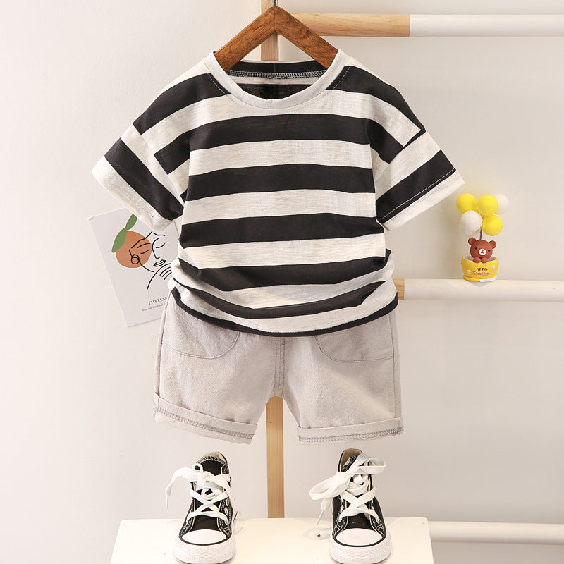 Boys' Summer Fashion Casual Striped Short Sleeve Suit (Available)