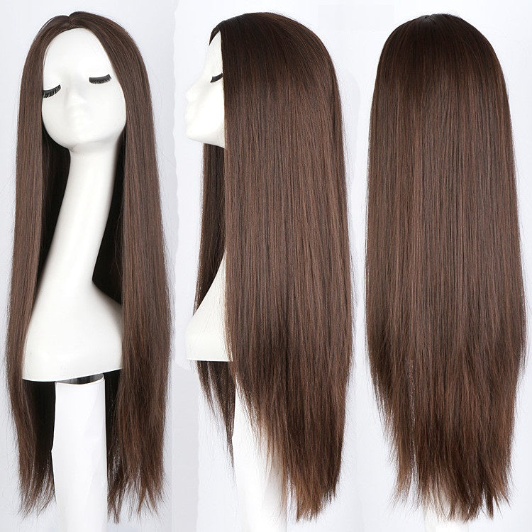 Wigs for women with air bangs, long straight hair, soft girl, realistic and natural full head set  (Available)