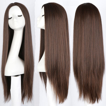 Wigs for women with air bangs, long straight hair, soft girl, realistic and natural full head set  (Available)