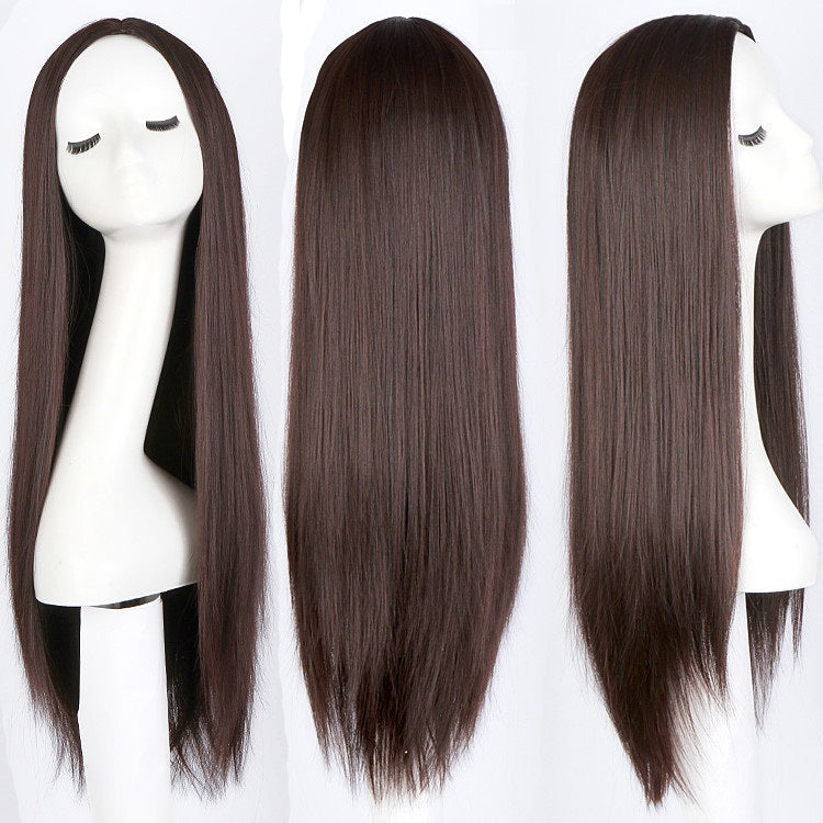Wigs for women with air bangs, long straight hair, soft girl, realistic and natural full head set  (Available)