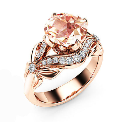 Rose Gold Champagne Zircon Flower Women's Ring Fashion Item
