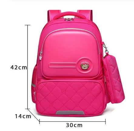 Girls Orthopedic School Backpack with ergonomic back support, waterproof nylon material, reflective strips, and large storage for school essentials