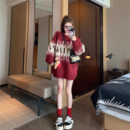 Loose And Lazy Style Thickened Red Sweater