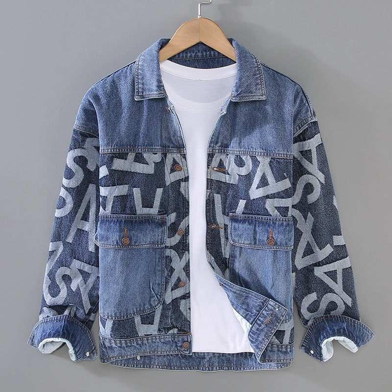 G066 Korean Style Trendy Men's Youth Heavy Craft Wash Denim Stitching Baggy Coat Jacket (Available)