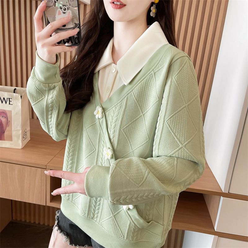 Plus Size Fake Two Pieces Sweater Women's Design Sense