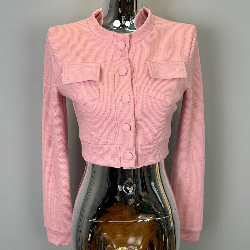 Women's Fashion Long Sleeve Knit Crop Top