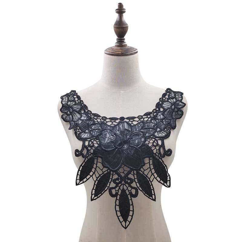 Black Embroidery Collar Venise Sequin Floral Embroidered Applique Lace Neckline Garment Accessories