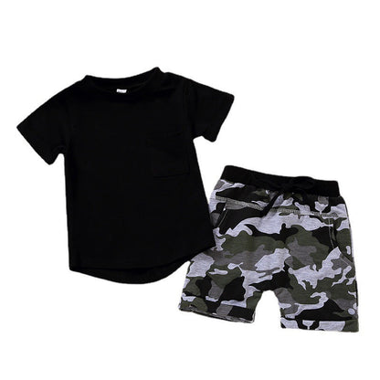 Black Camouflage Letters Pullover Boys' Suit