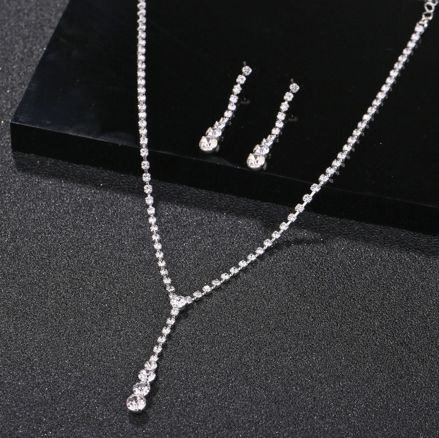 Silver Water Drop Necklace Earrings Two-piece Set Combination  (Available)
