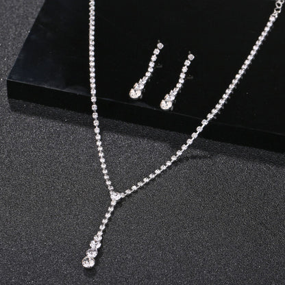 Silver Water Drop Necklace Earrings Two-piece Set Combination  (Available)