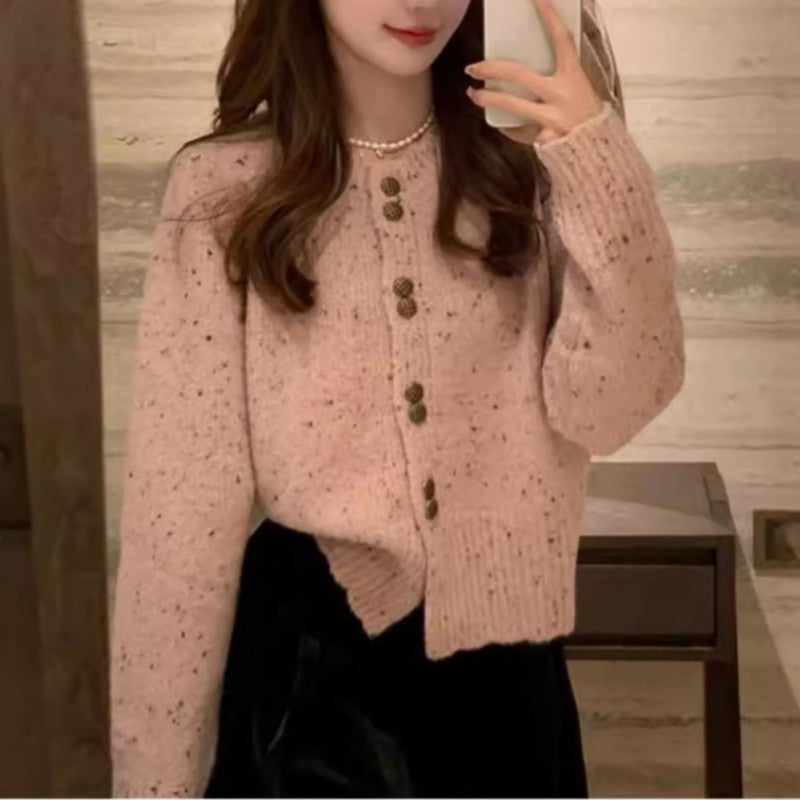 Women's Fashion Sweet Fashionable Round Neck Knitted Cardigan Jacket