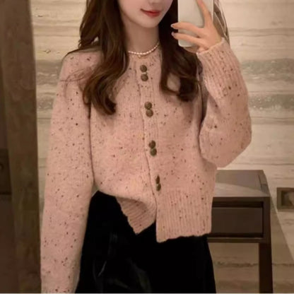 Women's Fashion Sweet Fashionable Round Neck Knitted Cardigan Jacket