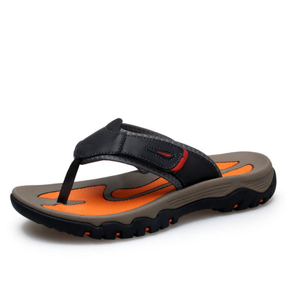 Large Dock Layer Cowhide Men's Flip-flops (Available)