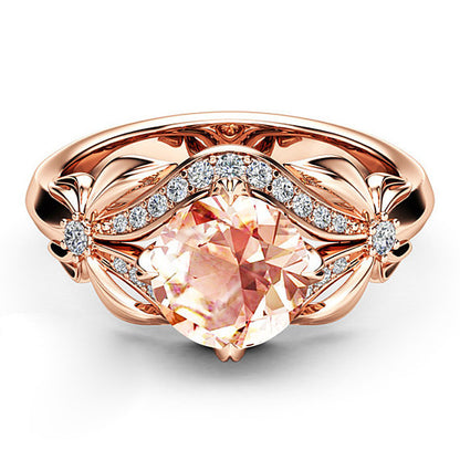 Rose Gold Champagne Zircon Flower Women's Ring Fashion Item