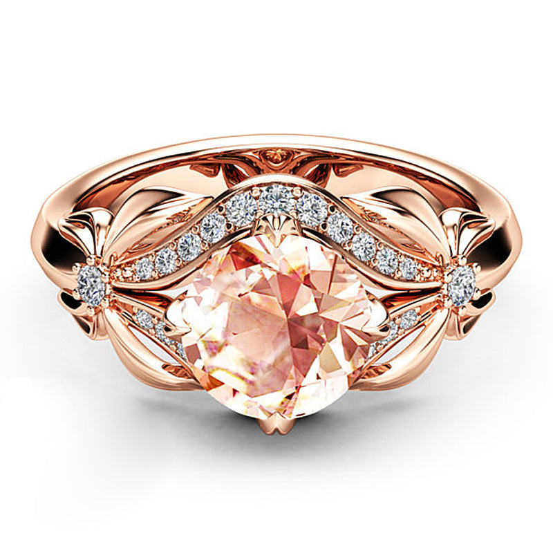 Rose Gold Champagne Zircon Flower Women's Ring Fashion Item