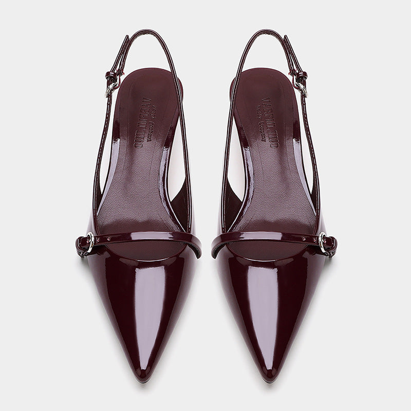 Wine Red Retro Style Pointed Toe Slingback Strap Mules Shoes (Available)