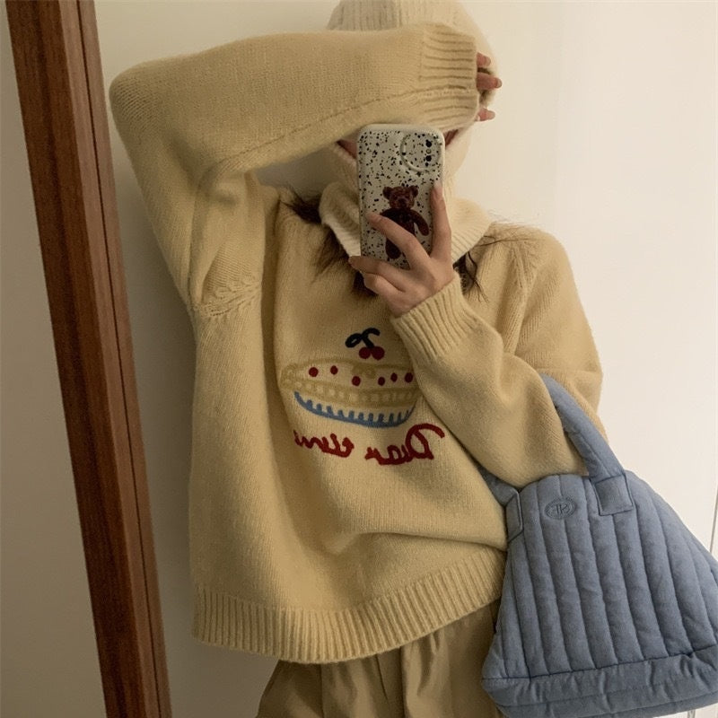 Cake Round Neck Embroidered Sweater Women Versatile