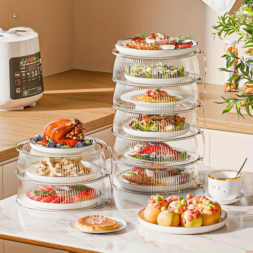 Household Food Insulation Cover Thermal Microwave Oven Cover Kitchen Tabletop Dust Proof Stackable Vegetable and Fruit Platter