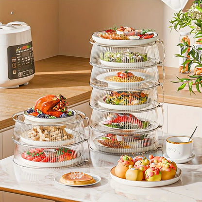 Household Food Insulation Cover Thermal Microwave Oven Cover Kitchen Tabletop Dust Proof Stackable Vegetable and Fruit Platter