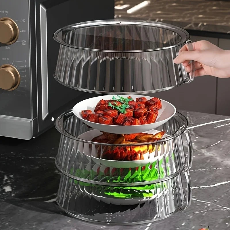 Household Food Insulation Cover Thermal Microwave Oven Cover Kitchen Tabletop Dust Proof Stackable Vegetable and Fruit Platter