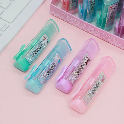 Cute Cartoon Pet Eraser Triangle Push in Stock Student Supplies Stationery Pencil Eraser Factory New Children's Gifts