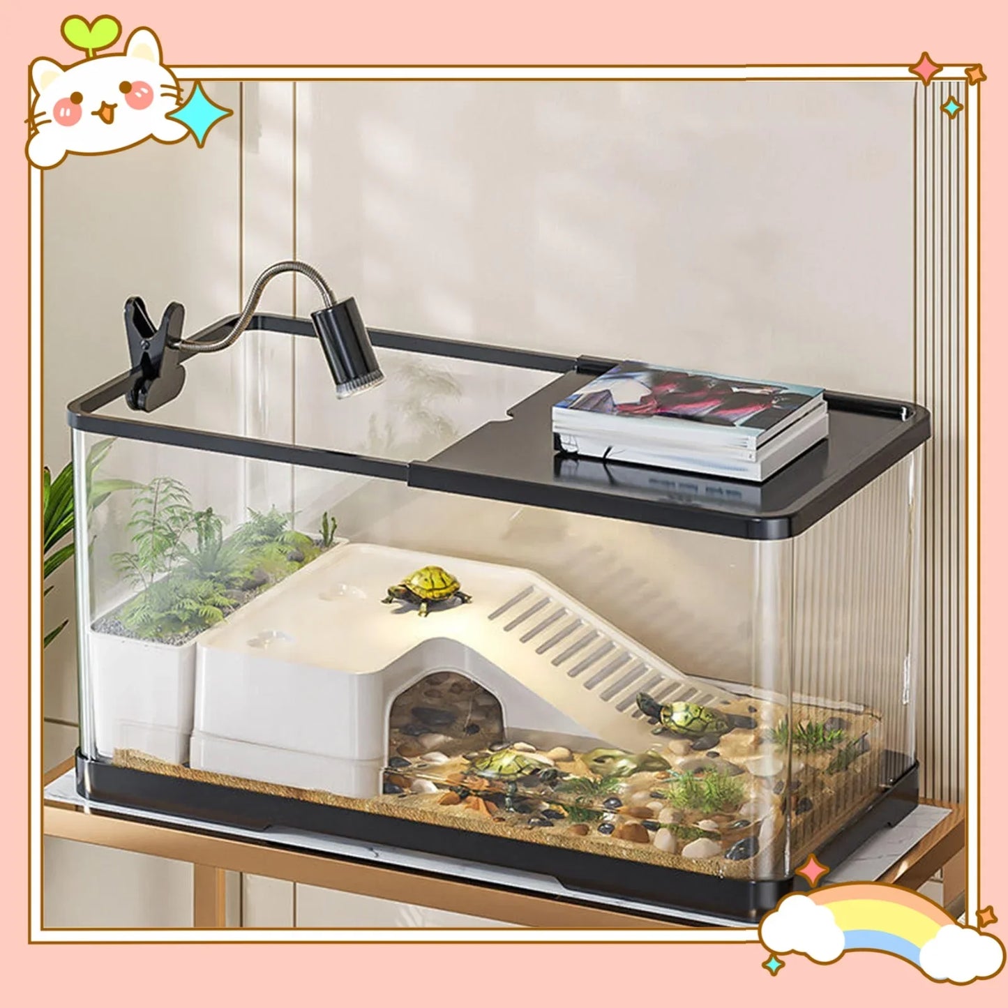 Reptile Tank with Cover Habitat for Turtle Frog Bearded Dragon Small Pets 20 Gallon Glass Terrarium with Ventilation