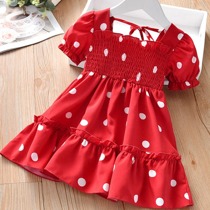 New Baby Summer Dresses Girls Sweet Lace Chiffon Polka Dot Dress Little Girl Chiffon Short Sleeve Dress For Kids Clothes