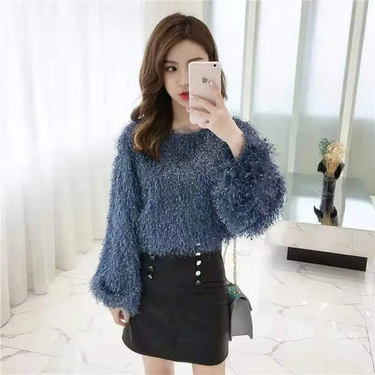 Woman Sweaters Plush Sweater Women's Autumn Clothing Tassel Plush Loose Top for Women  Femme Chandails Pull Hiver
