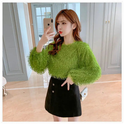 Woman Sweaters Plush Sweater Women's Autumn Clothing Tassel Plush Loose Top for Women  Femme Chandails Pull Hiver