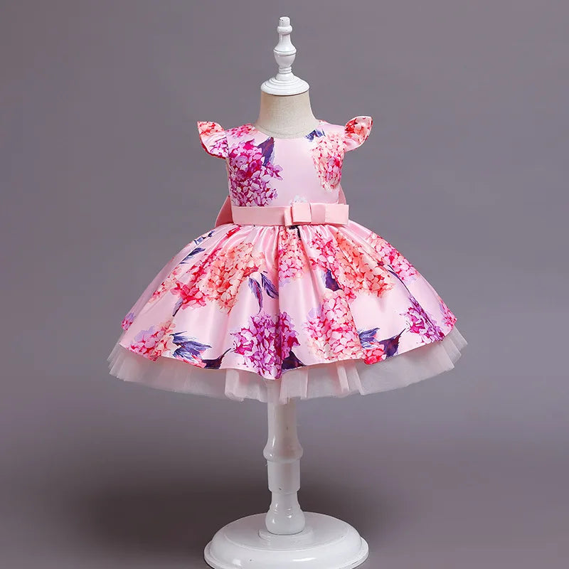 Vintage Flower Print Kids Party Dress For Girl Children Costume Princess Dresses Vestido Girls Christmas Clothes Gown 2 8 Years