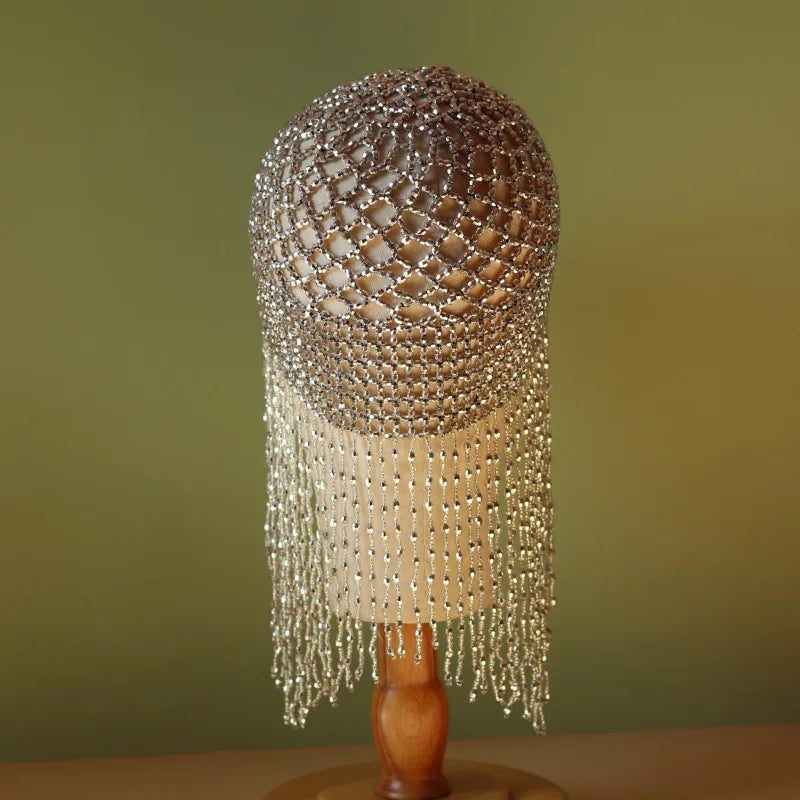 Womens Beaded Tassel Belly Dance Head Cap Hat Headpiece for Party Wedding Party Headwear Photo Props