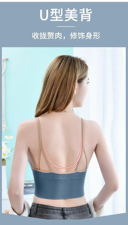 Korean striped crop tops slim fit spaghetti strap tanke top women built in bra off shoulder sleeveless versatile camisole ins