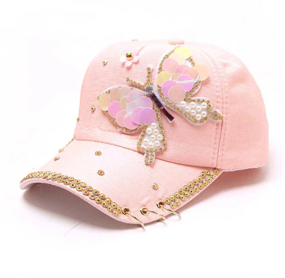 Autumn Women's Baseball Cap Women Full Crystal Colorful Big Butterfly Hat Cotton Shiny Metal Snapback Caps Hip Hop hats