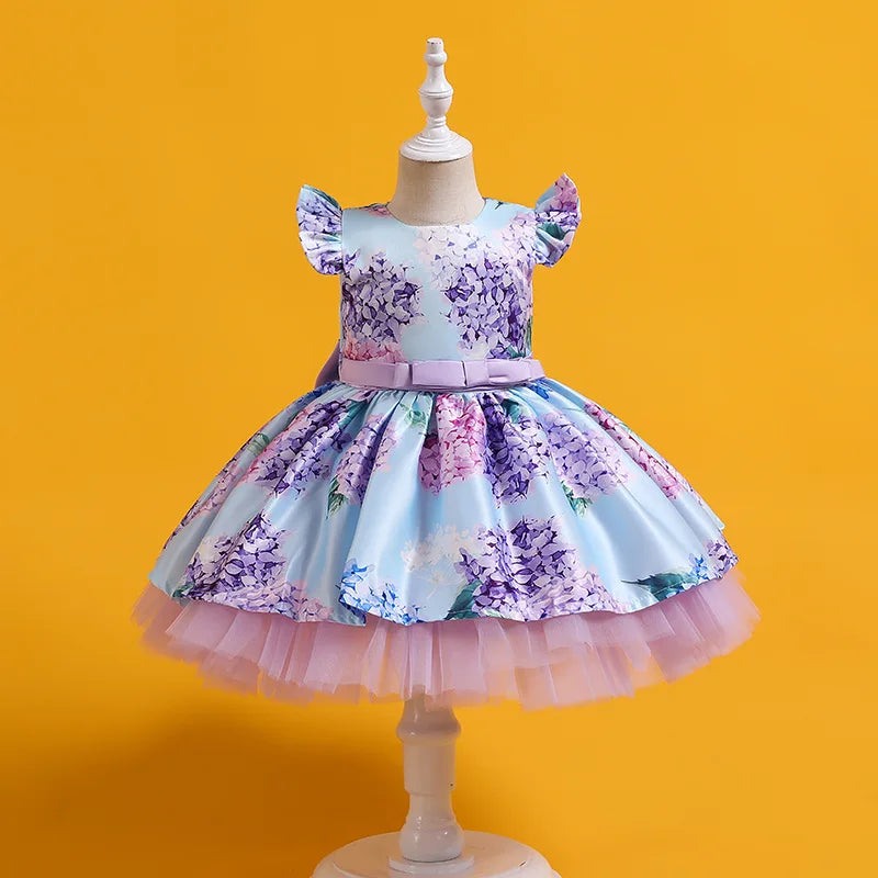 Vintage Flower Print Kids Party Dress For Girl Children Costume Princess Dresses Vestido Girls Christmas Clothes Gown 2 8 Years