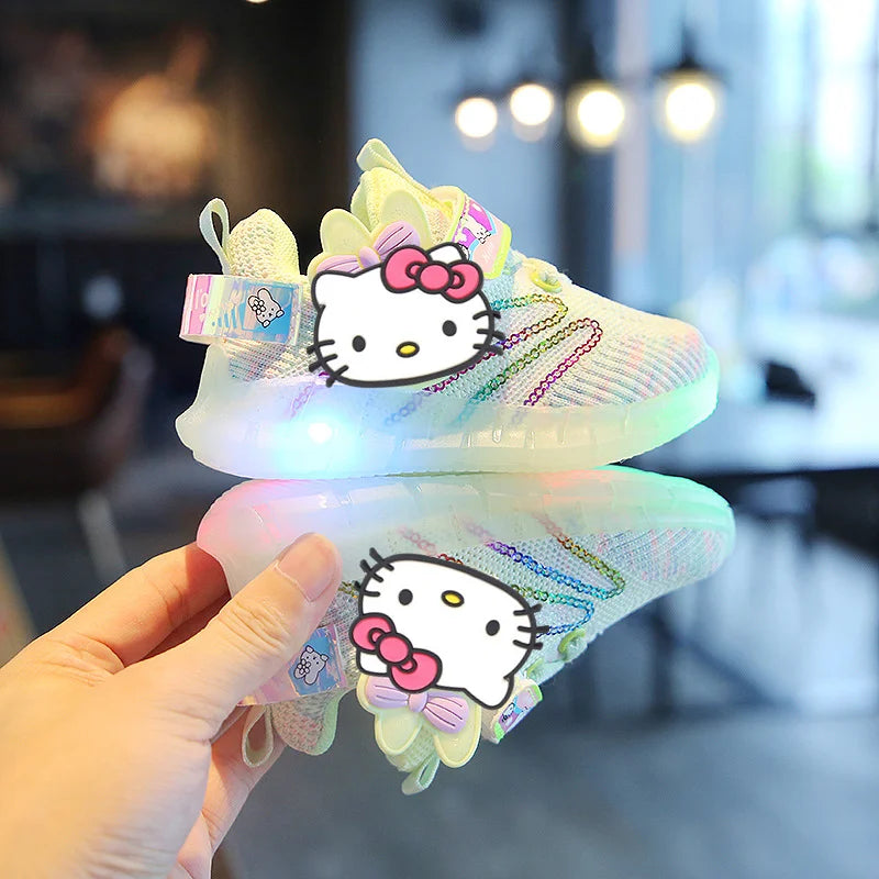 Sanrio children's cartoon hello kitty boys girls non-slip soft Light up casual shoes sports shoes student running shoes LED