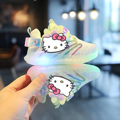 Sanrio children's cartoon hello kitty boys girls non-slip soft Light up casual shoes sports shoes student running shoes LED