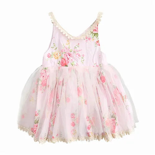 2-6T Summer Kids Dresses for Girls Floral Voile Sleeveless Baby Girl Party Birthday Children's Dress Fashion Baby Girl Clothes