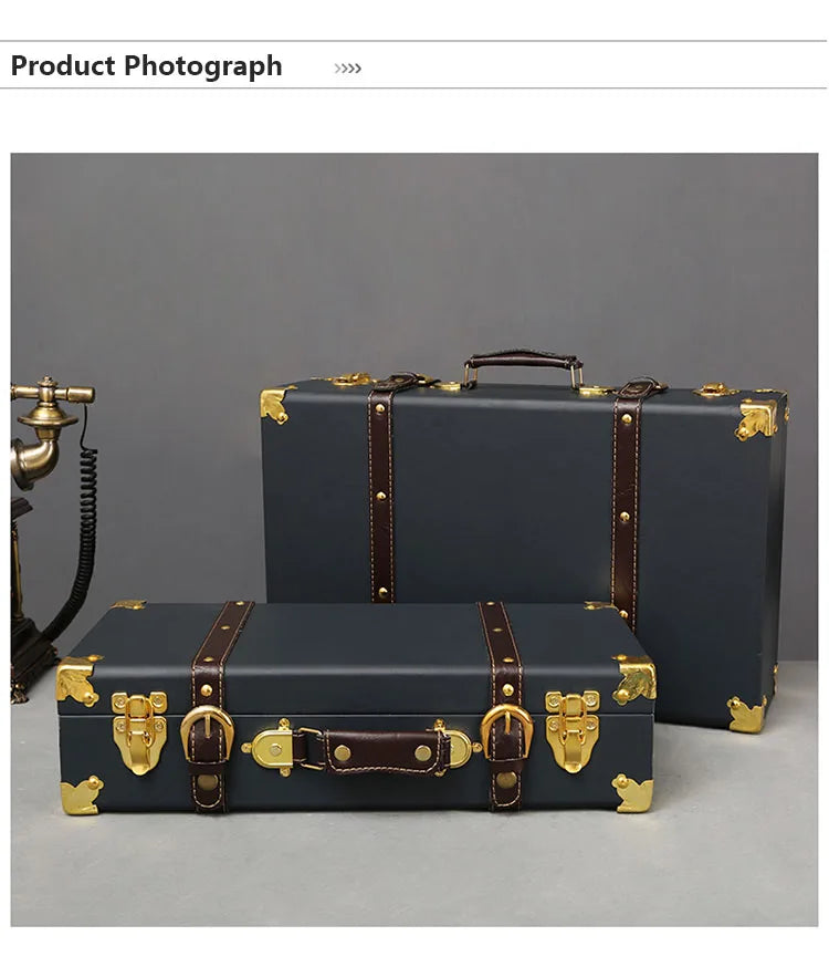 Luxury Vintage Trunk Travel Hand Big Suitcases Leather Luggage Under Bed Clothing Organizer Storage Box Antique Bin Customized