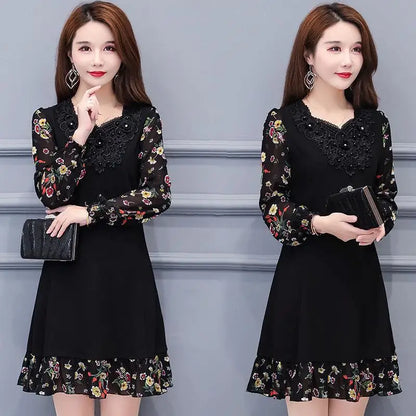 Middle-aged Women's  Midi Dress Woman Dress Vestido De Mujer Femme Robe