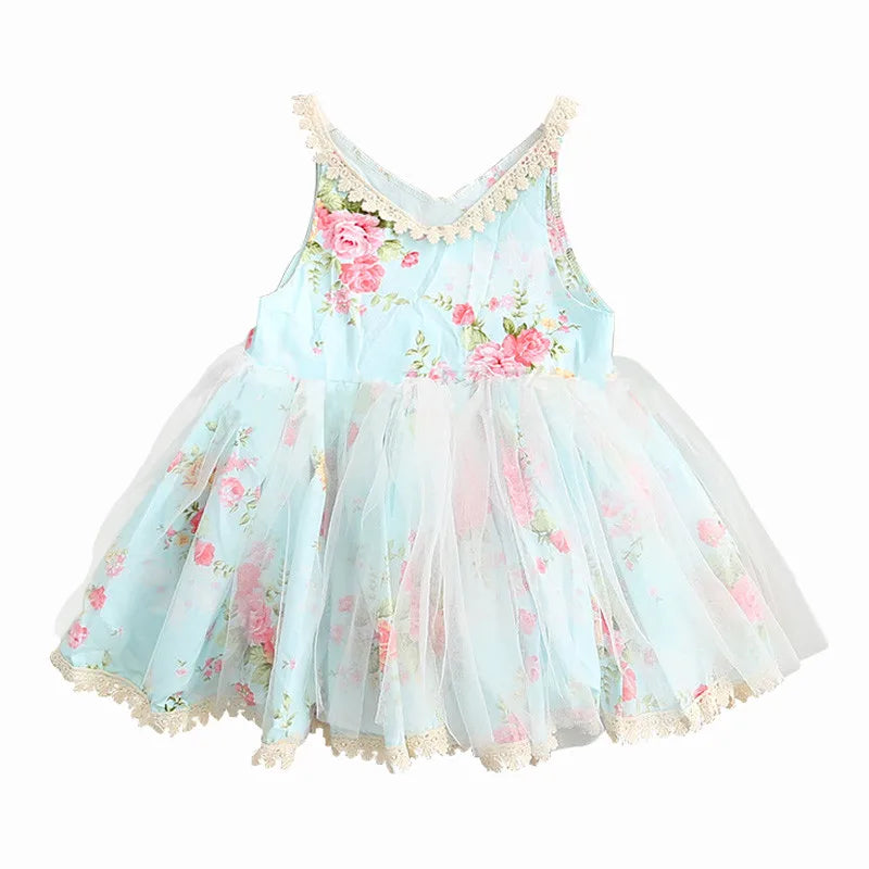2-6T Summer Kids Dresses for Girls Floral Voile Sleeveless Baby Girl Party Birthday Children's Dress Fashion Baby Girl Clothes
