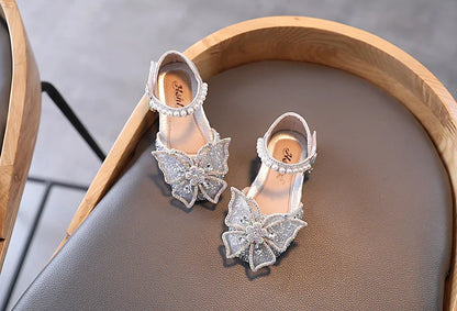 Large Crystal Bow Tie Kids Shoes for Girl Princess Beading Mary Jane Shoes Bling Prom Children  Girls Designer Shoes