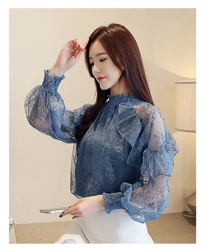 Women Blouse Lace Women's Spring  Autumn Chiffon Shirt Top Spring Blouse Shirts Ropa De Mujer