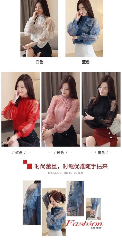 Women Blouse Lace Women's Spring  Autumn Chiffon Shirt Top Spring Blouse Shirts Ropa De Mujer