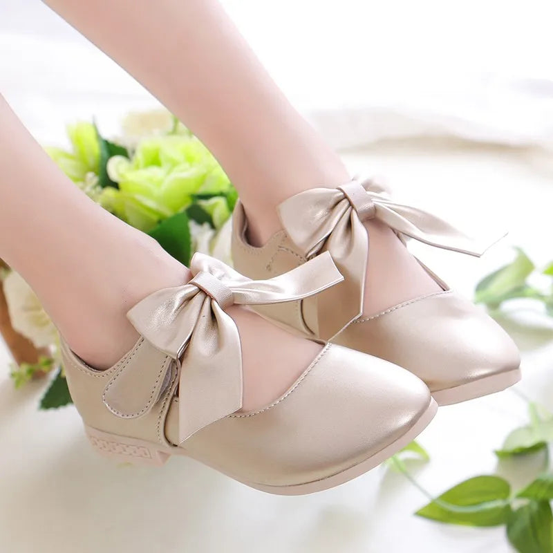 Girls Princess Shoes Shallow Bowknot Metallic Color Fashion Sweet Girl's Mary Janes Shoes Light Non-slip 26-36 Kids Ballet Flats