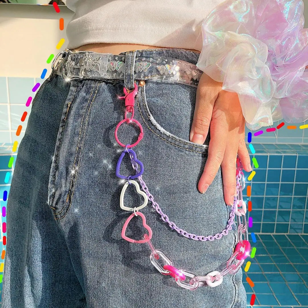 Women Cute Waist Chain Multicolor Acrylic Flower Pants Trousers Chain Punk Jewelry