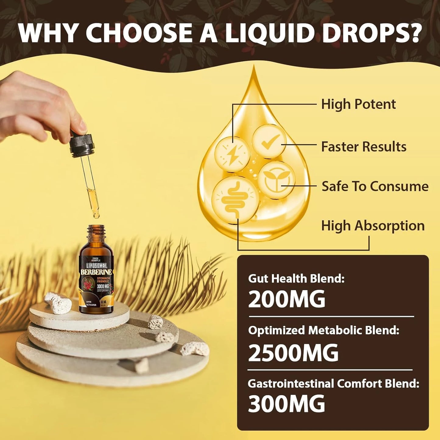 Herbal Extract Supplements Berberine Hydrochloride HCL Liquid Drops Free Sample