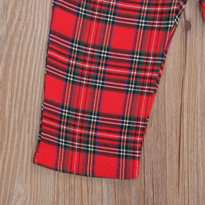 Girls Boys Plaid Homewear Set Long Sleeve Single Breasted Lapel Shirt Elastic Waist Long Pants Kids Autumn Pajamas Outfits